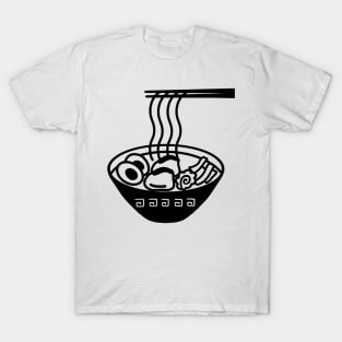 Simple Black and White Outline Ramen Logo Art T-Shirt